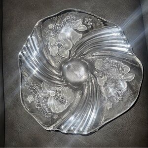 Vintage Mikasa Glass Christmas Ruffled Bowl Santa Holly Bells Star Medley Swirl